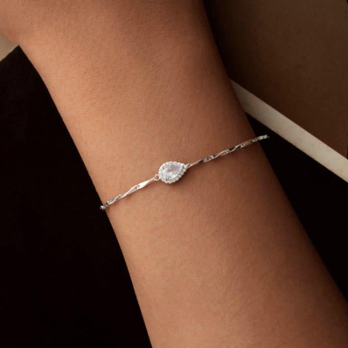 S925 Sterling Silber Platiniertes tropfenförmiges Zirkonarmband – Bild 6
