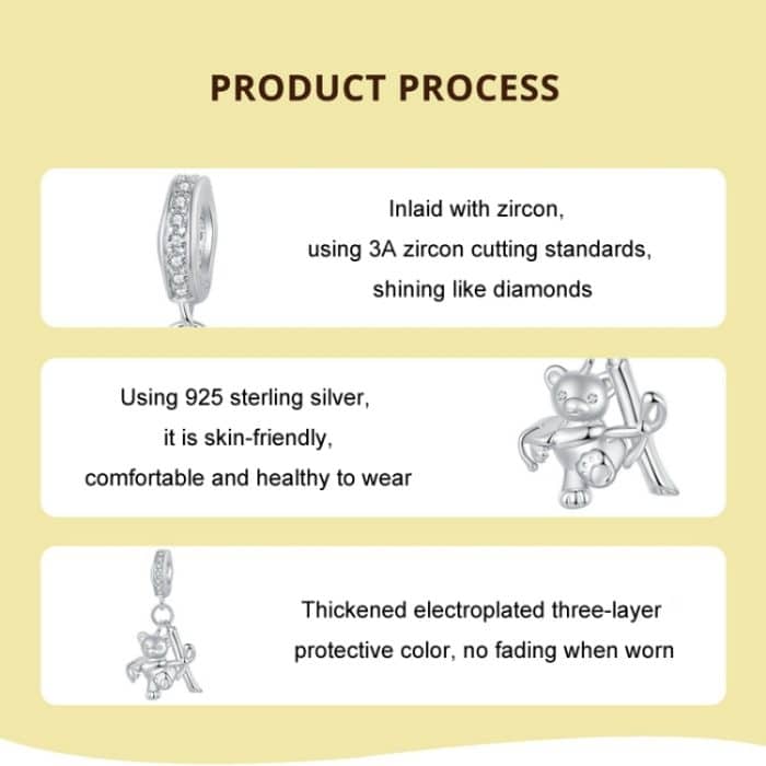 S925 Sterling Silber Platin beschichtet süße Bär Armband DIY Perlen – Bild 5