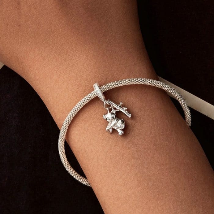 S925 Sterling Silber Platin beschichtet süße Bär Armband DIY Perlen – Bild 6