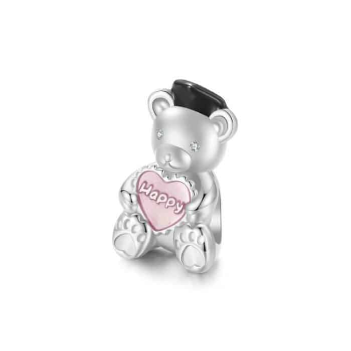 S925 Sterling Silber Platinierte Happy Bear Herz DIY Perlen – Bild 1