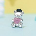 S925 Sterling Silber Platinierte Happy Bear Herz DIY Perlen – Bild 2