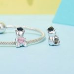 S925 Sterling Silber Platinierte Happy Bear Herz DIY Perlen – Bild 4