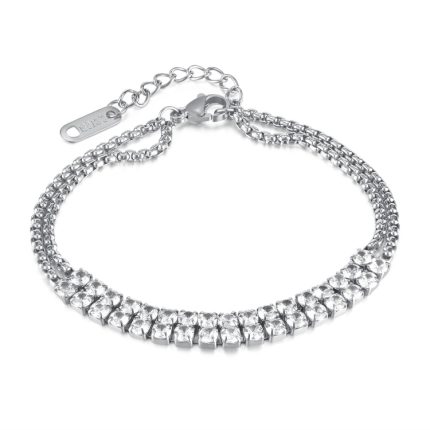 OPK GS1523 Edelstahl Doppelkette Zweireihige Diamanten Schlichtes Armband
