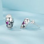 S925 Sterling Silber Oxidierte Dunkle Stil Totenkopf Ohrringe Halloween Ohrringe – Bild 4