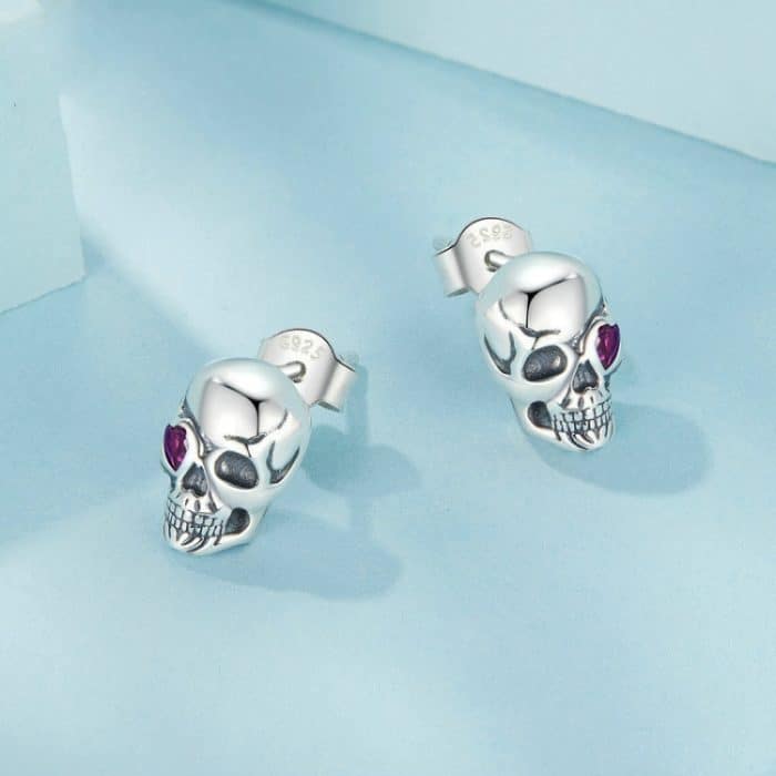 TBD06052690_B4.jpg S925 Sterling Silber Oxidierte Dunkle Stil Totenkopf Ohrringe Halloween Ohrringe – Bild 5