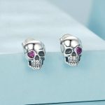 S925 Sterling Silber Oxidierte Dunkle Stil Totenkopf Ohrringe Halloween Ohrringe – Bild 6