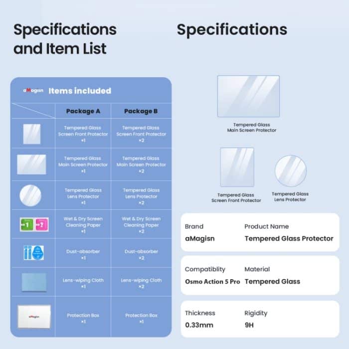 Für DJI Osmo Action 5 Pro aMagisn 9H Härte gehärtetes Glas-Set, Package A, Package B – Bild 6