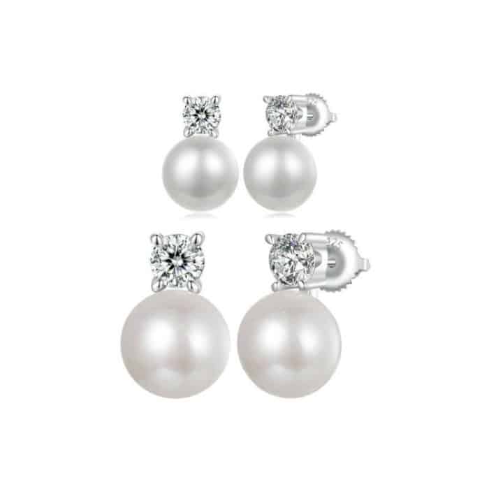 S925 Sterling Silber Platinierte Moissanit Perlen Ohrringe – Bild 2