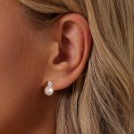 S925 Sterling Silber Platinierte Moissanit Perlen Ohrringe – Bild 8