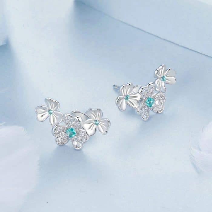 S925 Sterling Silber Platinierte Glücksklee-Ohrringe – Bild 2