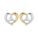S925 Sterling Silber Platinierte zweifarbige Herzohrringe