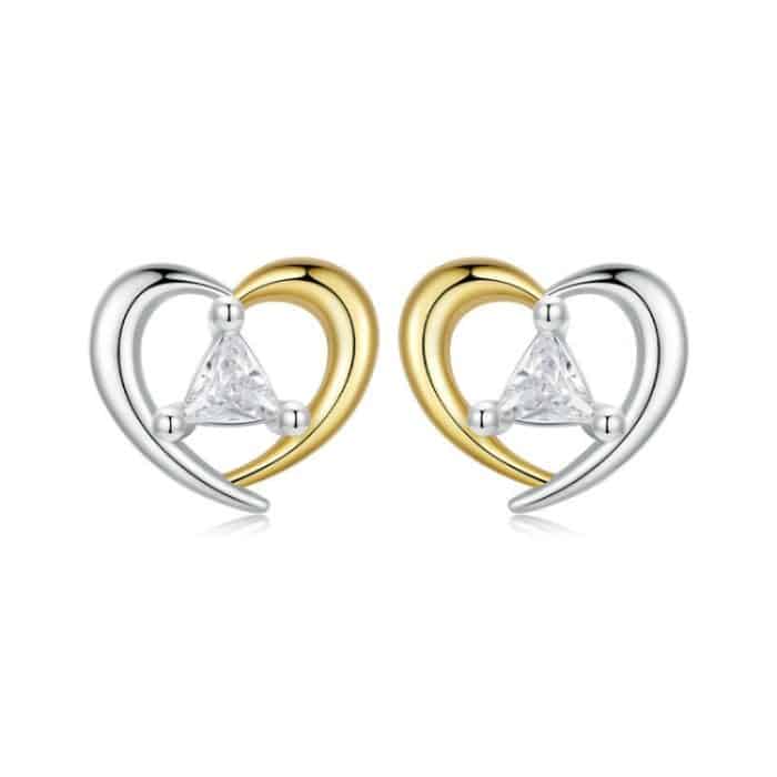 TBD0605276401A.jpg S925 Sterling Silber Platinierte zweifarbige Herzohrringe – Bild 1