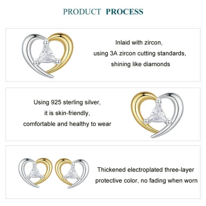 S925 Sterling Silber Platinierte zweifarbige Herzohrringe – Bild 4