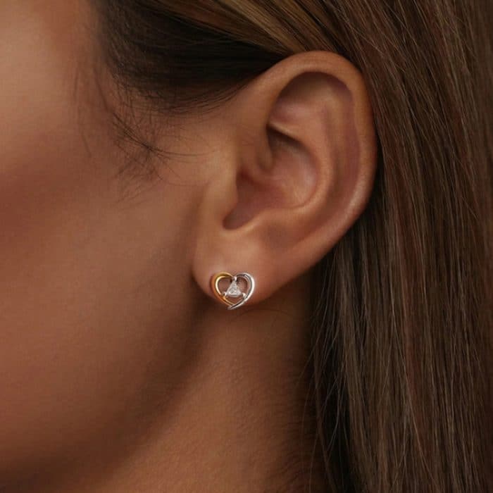 S925 Sterling Silber Platinierte zweifarbige Herzohrringe – Bild 5