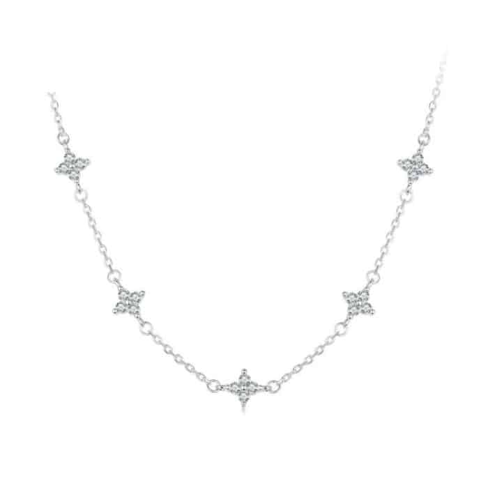 S925 Sterling Silber Platinierte vierblättrige Kleeblatt Sternförmige Schlüsselbein Halskette – Bild 1