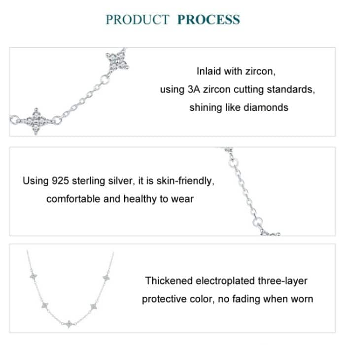 S925 Sterling Silber Platinierte vierblättrige Kleeblatt Sternförmige Schlüsselbein Halskette – Bild 5