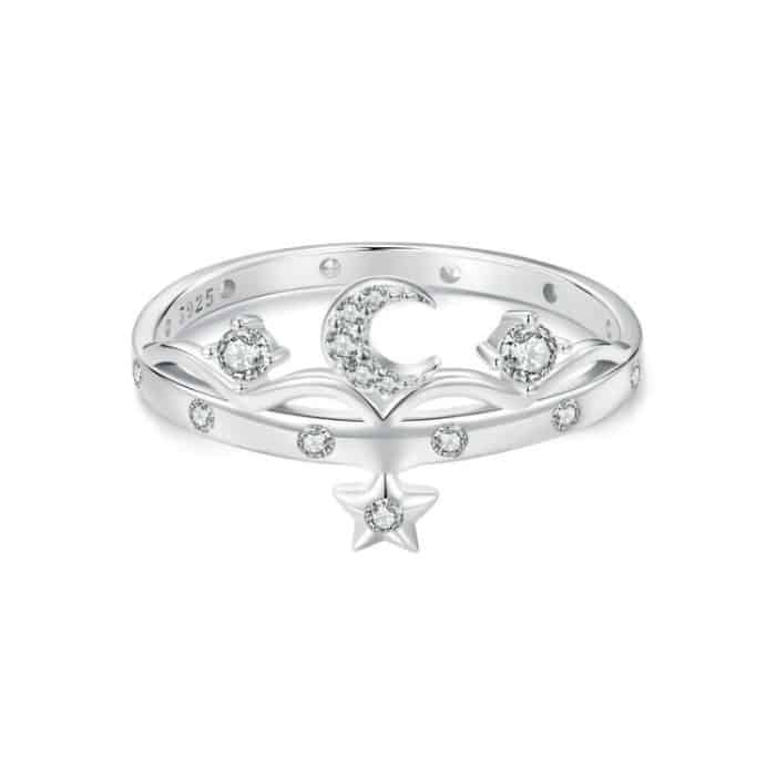 TBD0605303801A.jpg SCR1046 S925 Sterling Silber Platinierter romantischer Stern- und Mondring – Bild 1