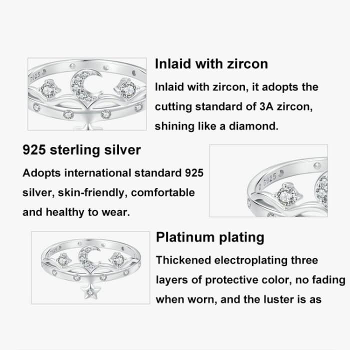 SCR1046 S925 Sterling Silber Platinierter romantischer Stern- und Mondring – Bild 3