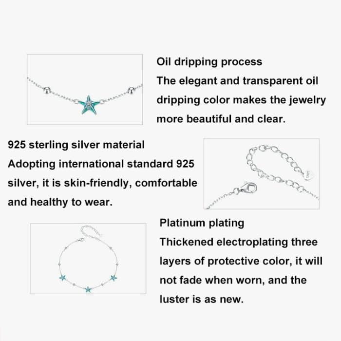 S925 Sterling Silber Platiniertes Seestern-Fußkettchen Fußornament – Bild 3