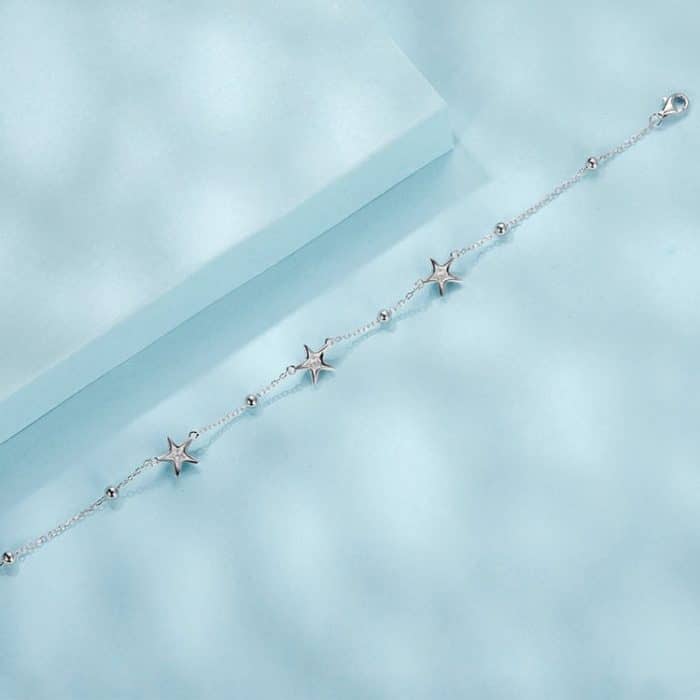 S925 Sterling Silber Platiniertes Seestern-Fußkettchen Fußornament – Bild 4