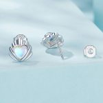 S925 Sterling Silber Platinierte dreidimensionale Muschel-Mondstein-Ohrringe – Bild 2