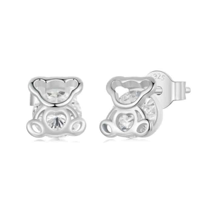 TBD0605316601A.jpg S925 Sterling Silber Platinierte süße Bär Zirkon Ohrringe – Bild 1