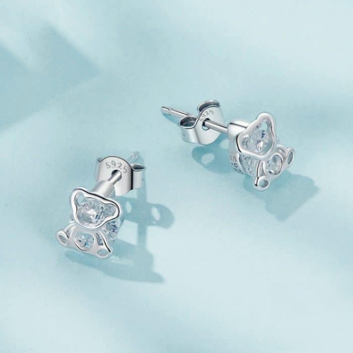TBD06053166_B2.jpg S925 Sterling Silber Platinierte süße Bär Zirkon Ohrringe – Bild 3