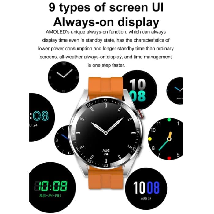 1,43 Zoll AMOLED-Bildschirm Smartwatch Herzfrequenz Blutdrucküberwachung Bluetooth Sprechende Sportuhr, Black Silicone Strap, Silver Orange Silicone Strap, Black Leather Strap, Silver Leather Strap – Bild 4