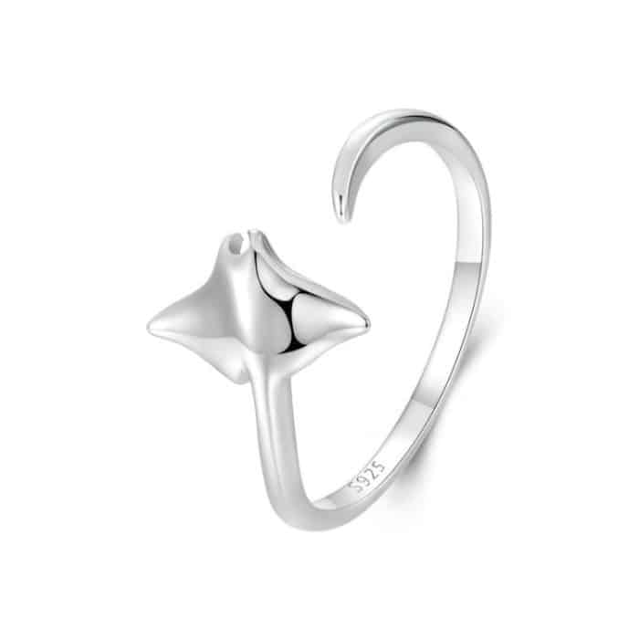 TBD0605331401A.jpg S925 Sterling Silber Platinierter Ozean Manta Ray Verstellbarer offener Ring – Bild 1