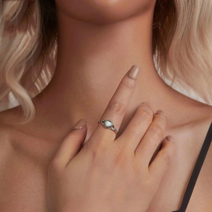 S925 Sterling Silber Opal Muster Liebesring – Bild 5