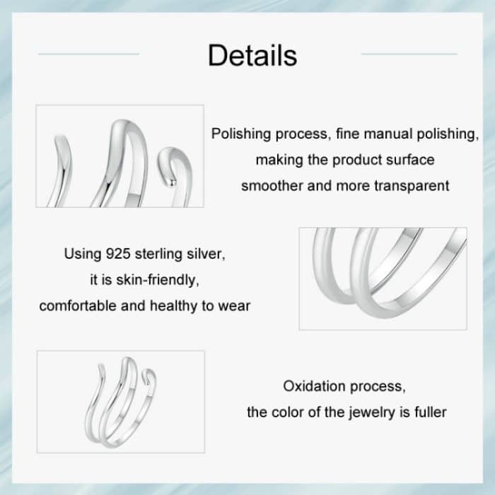 Offener, mehrschichtiger Wickelring aus platiniertem S925 Sterlingsilber – Bild 4
