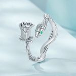 Offener Ring aus platiniertem S925 Sterlingsilber mit Schlangenrose – Bild 4