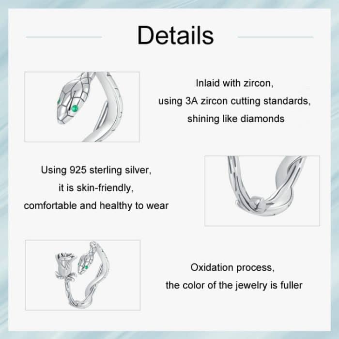 Offener Ring aus platiniertem S925 Sterlingsilber mit Schlangenrose – Bild 5