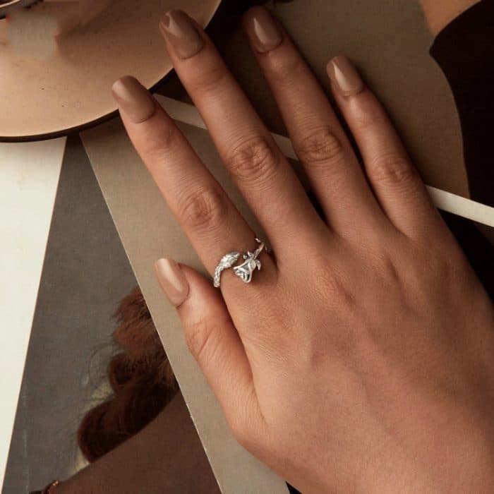 Offener Ring aus platiniertem S925 Sterlingsilber mit Schlangenrose – Bild 6