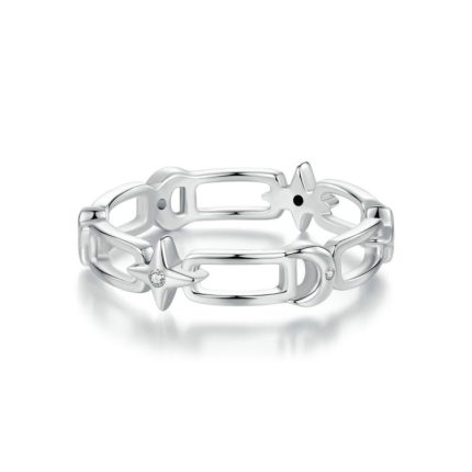 S925 Sterling Silber Stern Mond Ring