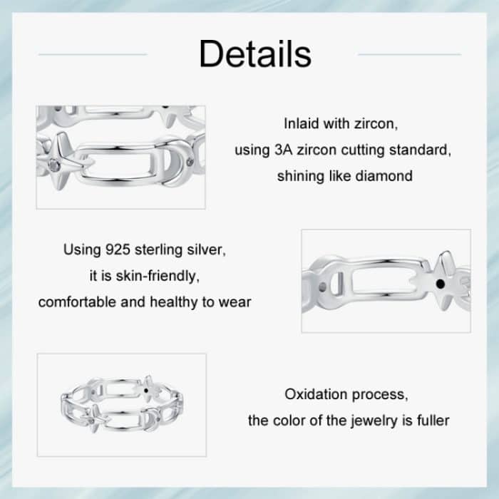 S925 Sterling Silber Stern Mond Ring – Bild 4