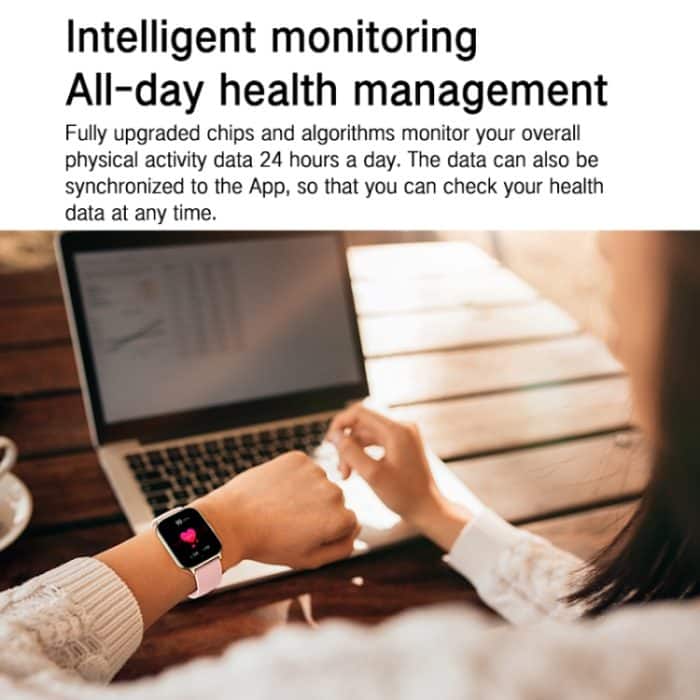 Smartwatch zur Gesundheitsüberwachung von Blutsauerstoff/Schlaf/Herzfrequenz, quadratische Sportuhr, Black, Pink, Silver Gray – Bild 12