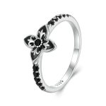 SCR1075 S925 Sterling Silber Oxidierter Retro Eleganter Schwarz-Weiß-Blumenring