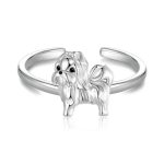 S925 Sterling Silber Platinierter süßer Shih Tzu offener Ring verstellbarer Tierschmuckring