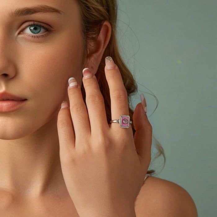 S925 Sterling Silber Quadratischer offener Ring Verstellbarer Retro Liebesring – Bild 6