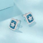 S925 Sterling Silber Platinierte Stern Quadrat Ohrringe – Bild 2