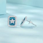 S925 Sterling Silber Platinierte Stern Quadrat Ohrringe – Bild 3