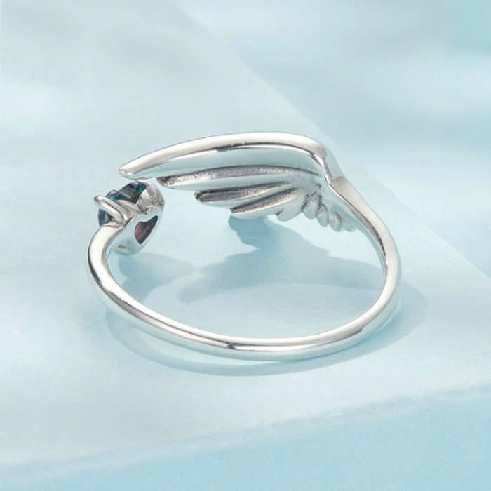 S925 Sterling Silber Oxidierter Flügelfeder Verstellbarer Liebesring – Bild 3