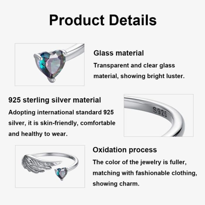 S925 Sterling Silber Oxidierter Flügelfeder Verstellbarer Liebesring – Bild 4