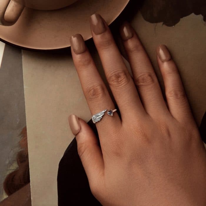 S925 Sterling Silber Oxidierter Flügelfeder Verstellbarer Liebesring – Bild 5