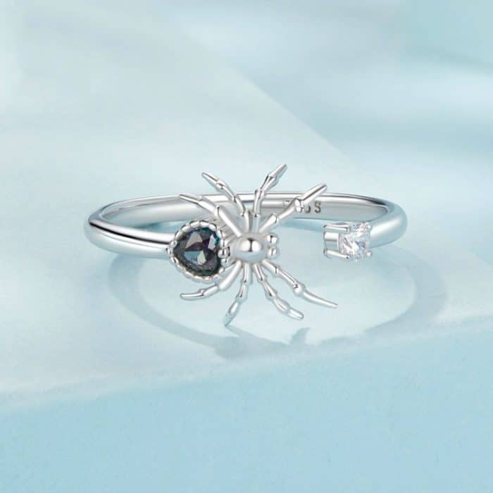 S925 Sterling Silber Platinierter Spinnen verstellbarer offener Ring – Bild 2