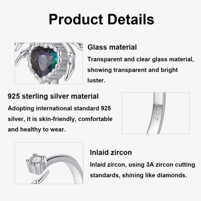 S925 Sterling Silber Platinierter Spinnen verstellbarer offener Ring – Bild 4