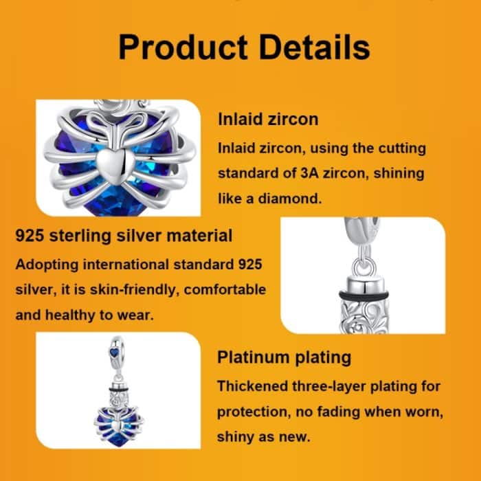 S925 Sterling Silber Herzförmiger Gedenkbox Anhänger Perlenschmuck – Bild 4