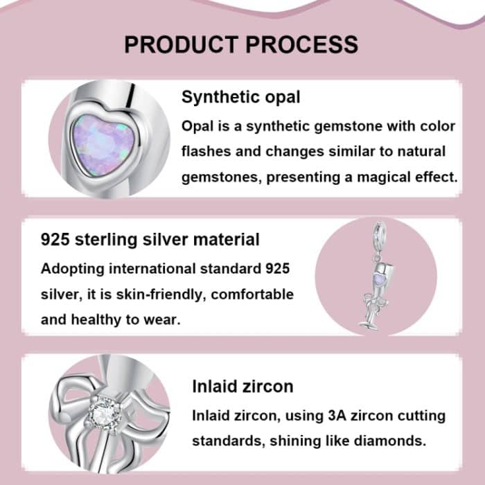 S925 Sterling Silber Platinierter romantischer Champagnerkelch-Anhänger – Bild 3