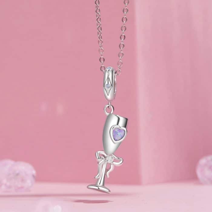 S925 Sterling Silber Platinierter romantischer Champagnerkelch-Anhänger – Bild 6